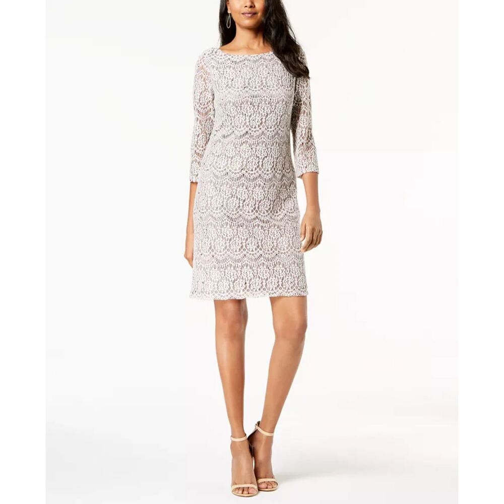 Jessica Howard Sheath Dress 24W Taupe Ivory Sparkle Day Lace NWT cocktail